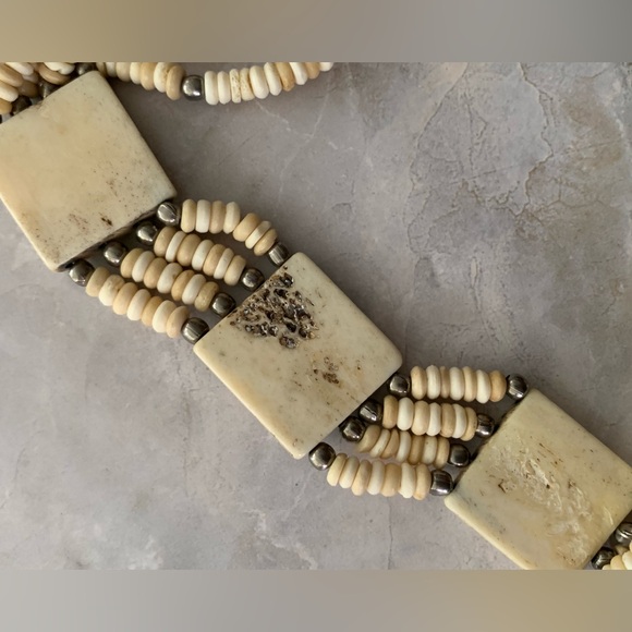 Hand Crafted Bone Beaded Choker Necklace with Elephant Graphic - Picture 6 of 7